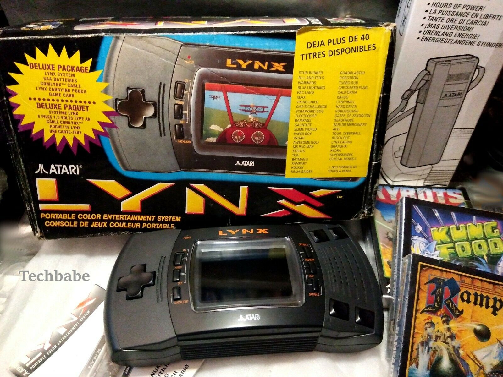 Atari Lynx II 2 system Core+New battery pack 3 Games Rampart Bundle Box ...