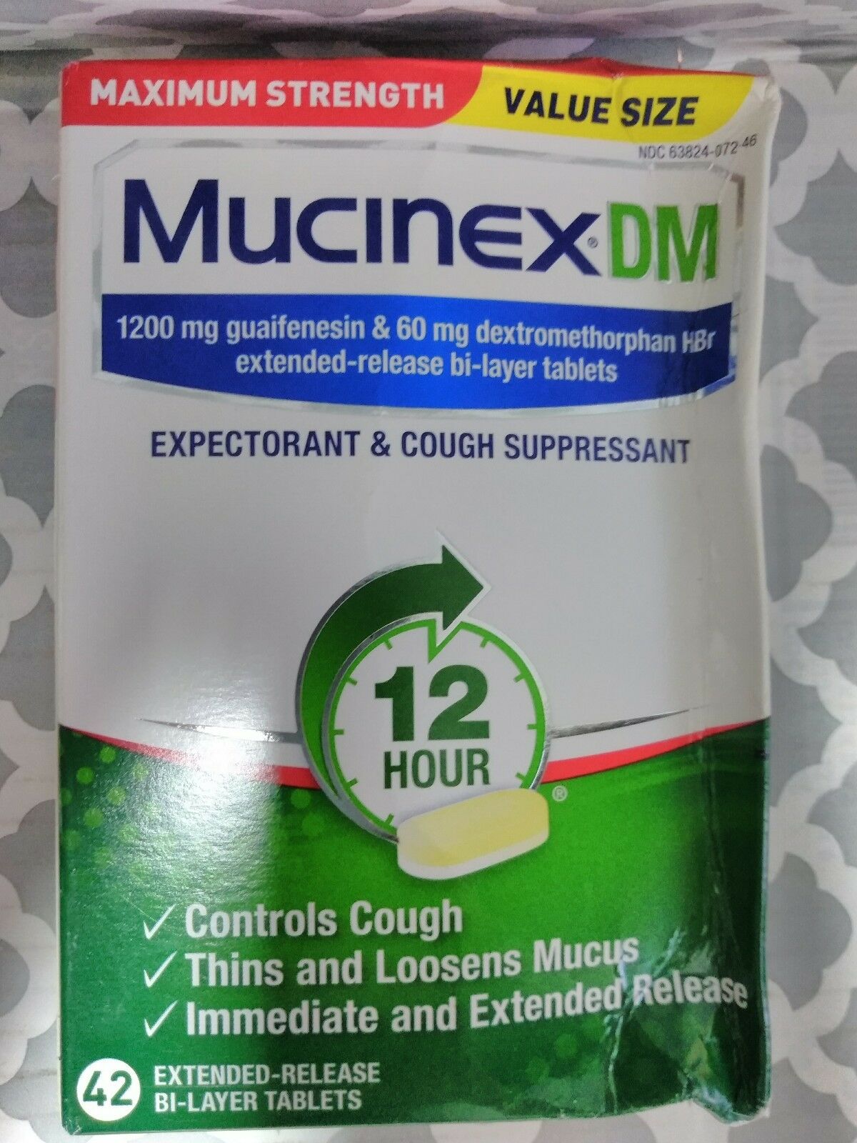 Mucinex DM 1200 Mg Maximum Energy Expectorant & Cough 42 Capsules Exp