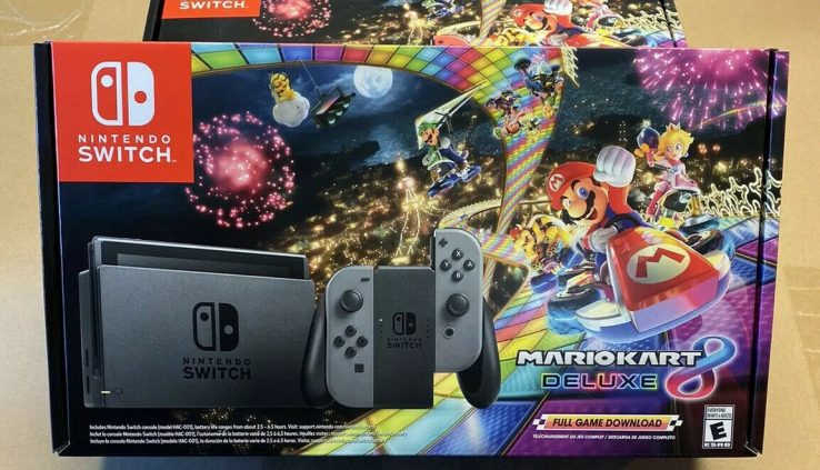 Nintendo Switch Gray Pleasure Con Mario Kart 8 Deluxe Bundle NEW SEALED 32GB