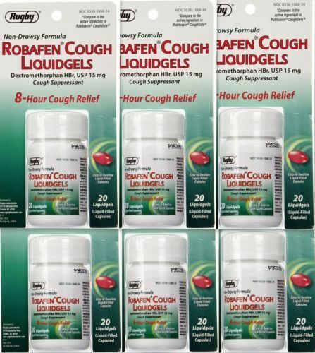 Robafen Cough Liquidgels, 20 Liquidgels, 6 Pack -Expiration Date 08 ...