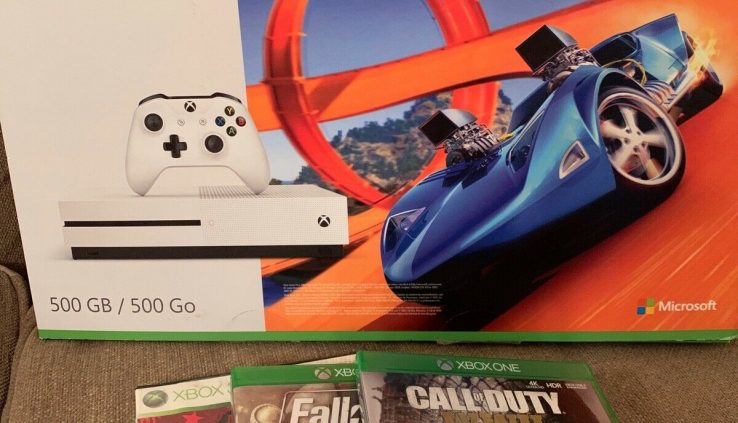 Xbox One S 500GB Forza Horizon 3 Sizzling Wheels Bundle With Extra Video games, Barely Extinct