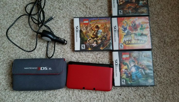 Nintendo 3DS XL Crimson With Charger, Case, And 5 DS Video games!