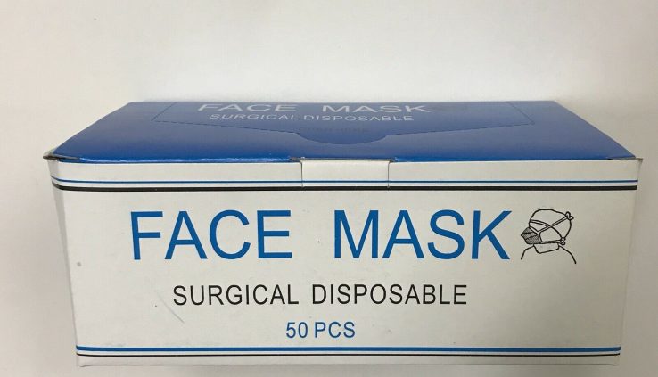 Face Masks 50 Ct-Blue-Ear Loops-Disposable-Surgical,Scientific,Dental Quality-3 Ply