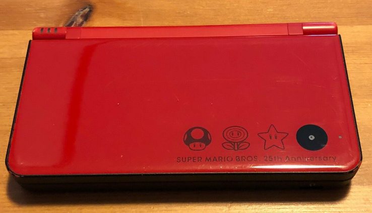 Red Nintendo DSi XL Gargantuan Mario Bros Twenty fifth Anniversary w/ Charger, S