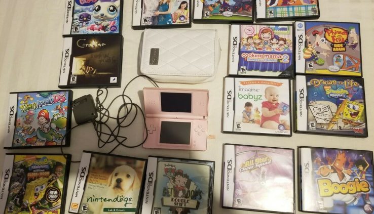 Nintendo DS Lite Crimson With Pockets Style Case and 15 Games
