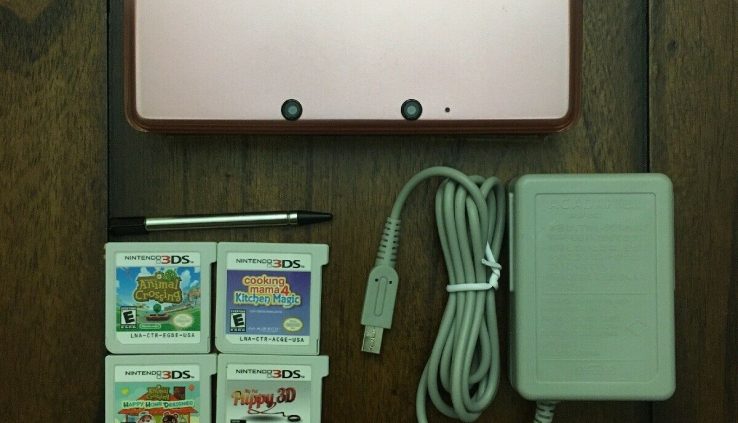 Nintendo 3DS Red Handheld Console System With Charger And Games