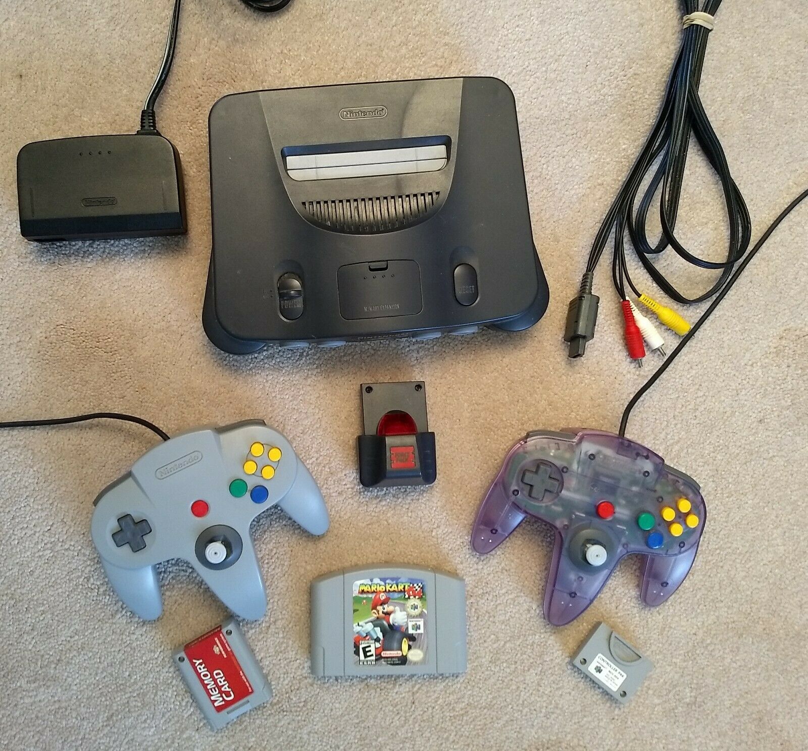 Nintendo 64 N64 System Bundle + Mario Kart + Cables + 2 Controllers ...