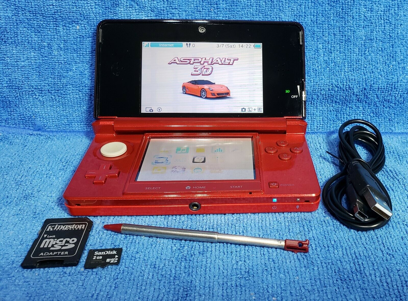 Nintendo 3DS CTR001 Console Flame Red Honorable Condition w/ USB