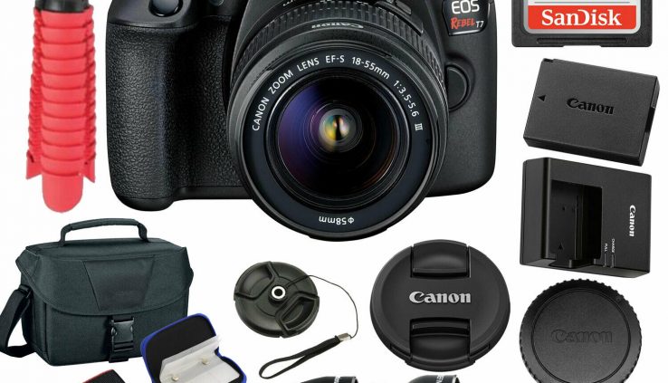 Canon EOS Stand up T7 DSLR Digicam +18-55mm Lens and 64GB Memory Card, Carrying Case