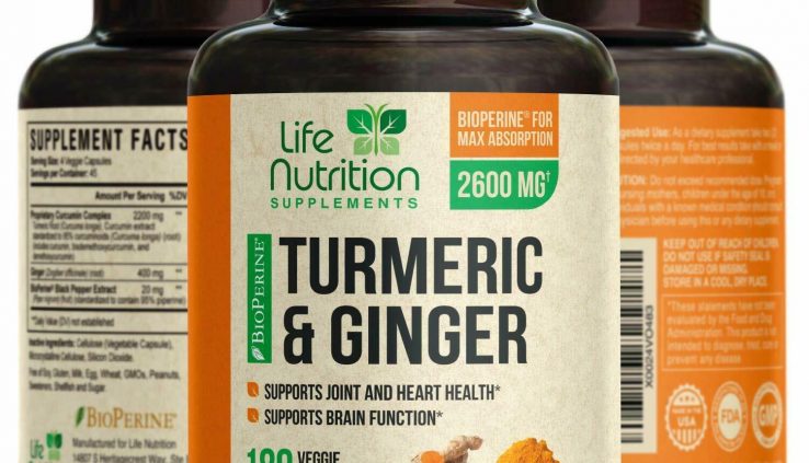 Turmeric Curcumin Ginger 2600mg with Bioperine Sunless Pepper 95% Curcuminoids