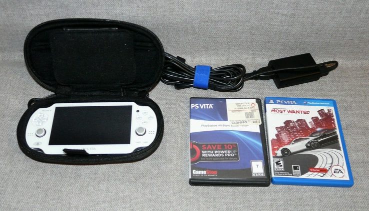 White Sony Playstaiton Vita PCH-1001 Handheld, 8GB Reminiscence Card, 2 Games, Case