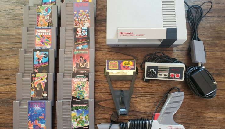 NES Nintendo Console Bundle – System, 12 video games, Sport Genie, Zapper, Cords, 1cont