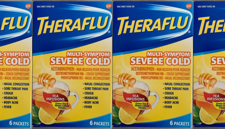 4 Pack Theraflu Multi Symptom with Inexperienced Tea & Honey Lemon Injure Box  Exp 4/21+