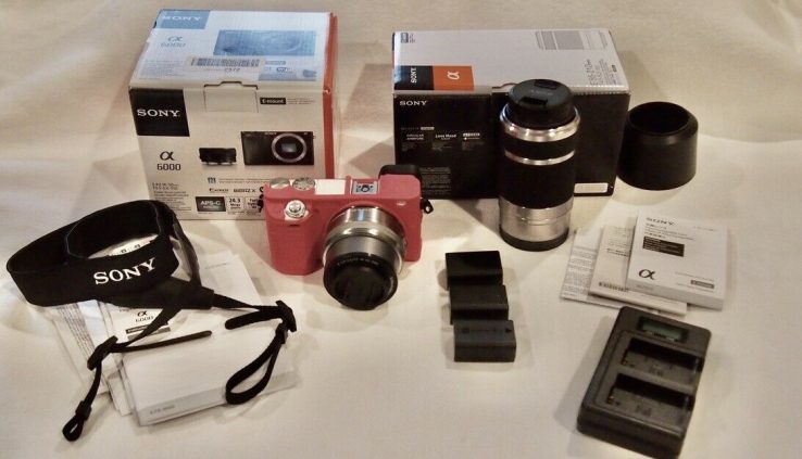 SONY a6000 24.3MP Digital CAMERA White + 2 LENS + MORE ~ Shutter Depend 325 MINT