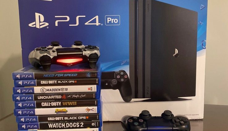 PS4 Pro (Sony PlayStation 4 Pro) 1TB 4K Console + 2 Controllers + 9 Games