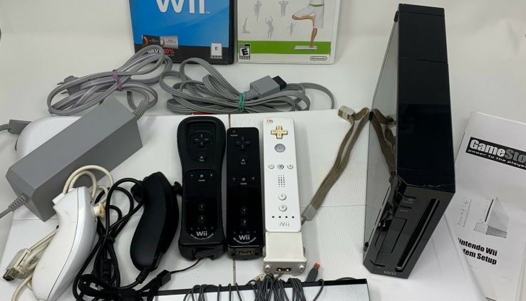Nintendo Wii Shaded Console Machine Bundle 3 Controllers, 2 Video games, Steadiness Board