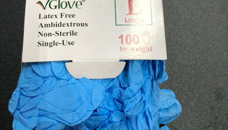 Vglove Examination Nitrile Gloves, Powder-Free, Latex Free Blue LARGE 100/Box