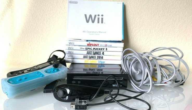 Nintendo Wii Murky Console 6 Games Dance Narrative Mickey Wipe Out Two Remote Nunchuk