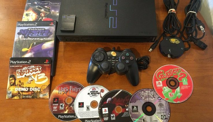 SONY PlayStation 2 Dark PS2 Gaming Machine SCPH-39001 Console Bundle w/ 7 Games