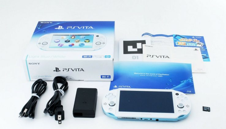 Sony PS Vita Gentle Blue White PCH-2000 w/ Charger and Field from Japan [Excellent]