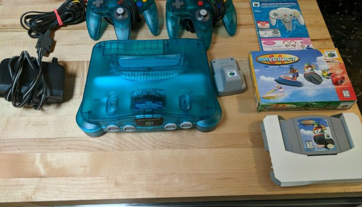 Nintendo 64 N64 Ice Blue Machine 2 Nintendo controllers, Rumble Pak, Wave Proceed