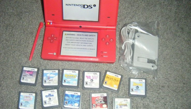 Nintendo DSi Style RED Handheld Machine Console also Lot 11 Video games ds