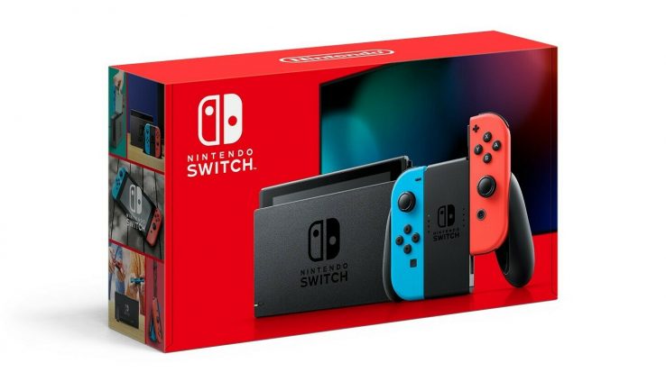 Nintendo Switch Grey Console Plan with Neon Crimson + Blue Joy Con 32GB, NEW