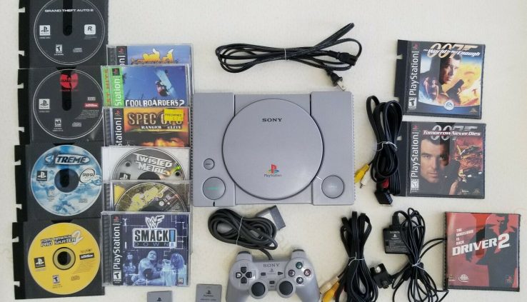 Sony PlayStation PS1 Console System 1 Controller Bundle Lot SCPH-9001 w/13 Games