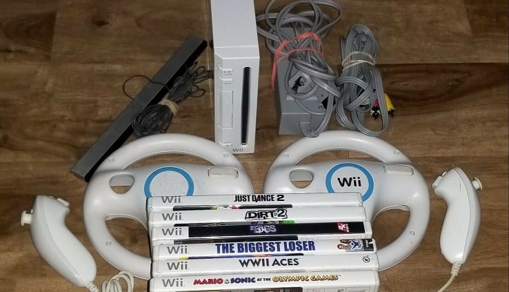 Nintendo Wii Console BUNDLE_6 video games Mario & Sonic_Just Dance_2 wheels TESTED OEM