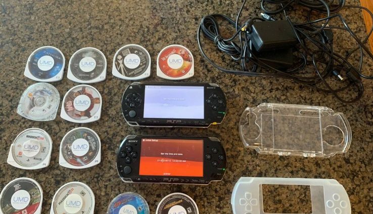 Sony PSP 1001 And 3001 Bundle, Chargers, Arduous Case, Gentle Case, 12 Video games/motion footage