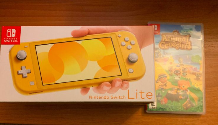 Yellow Nintendo Switch Lite with Animal Crossing Video Game