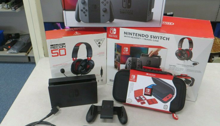 Grey Nintendo Switch w/ Turtle Seaside Headphones & Dash Case Bundle 32gb