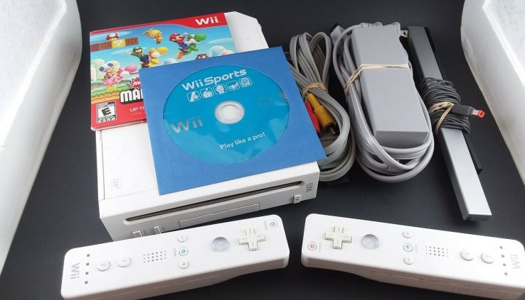 Nintendo Wii White Console Bundle Examined/ Working- Wii Sports actions Orderly Mario Bros