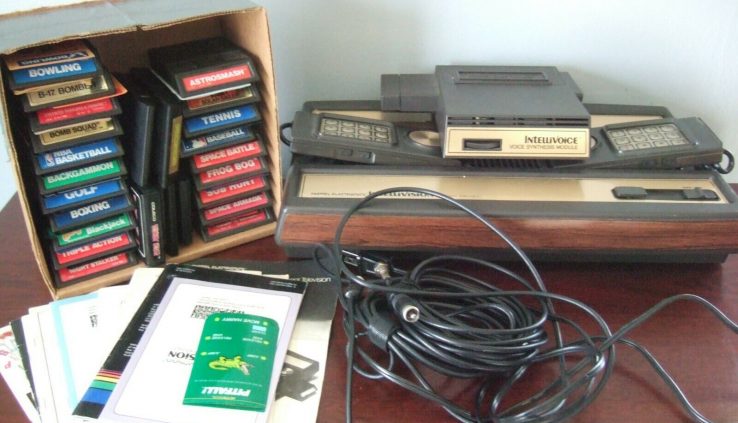 Vtg Mattel 2609 Intellivision Recreation Console + Video games + State + Overlays + Papers