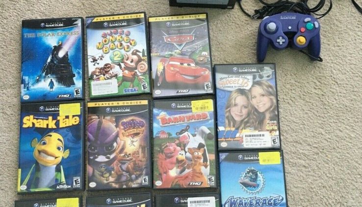 PRE-OWNED NINTENDO GAMECUBE SYSTEM BLACK WITH CONTROLLER, CORDS AND 11 GAMES