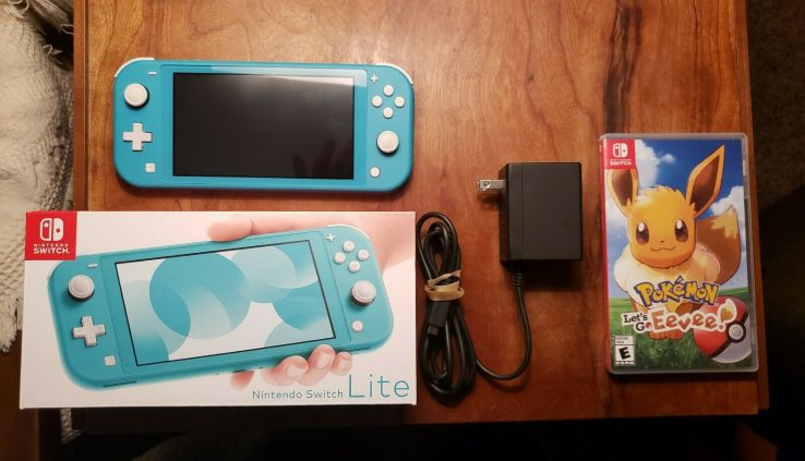 Nintendo Swap Lite Turquoise With Field, Charger, And ‘Pokemon Let’s Streak Eevee!’