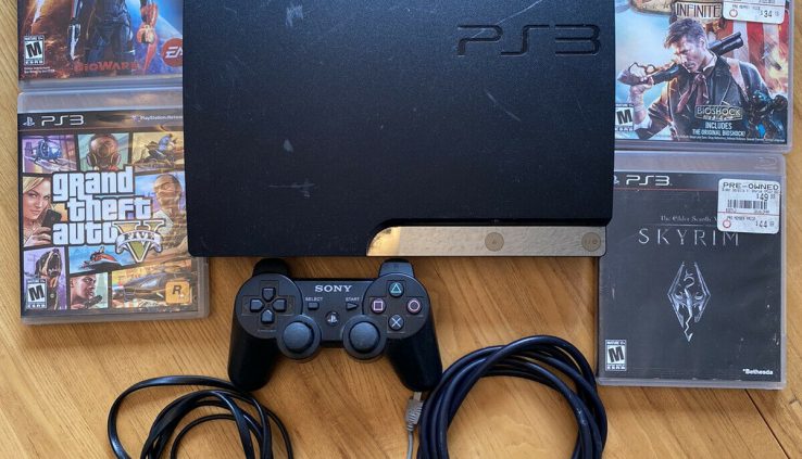 Sony Playstation3 PS3 Slim Unlit 160GB + Wi-fi Controller + Games + Cabless