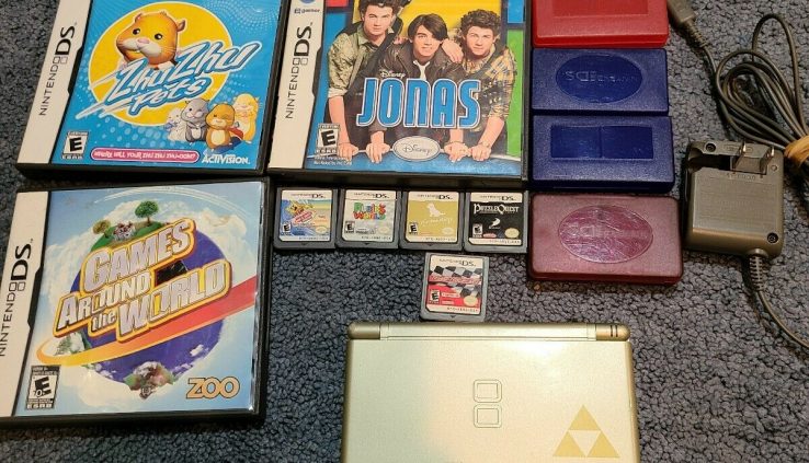 Gold Zelda Puny Edition Nintendo DS Lite System Console with 8 games and case