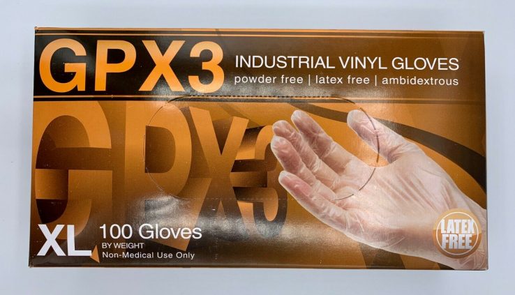 GPX3 Industrial Vinyl Disposable Gloves (Powder Latex Free) 100 Gloves! M,L,XL