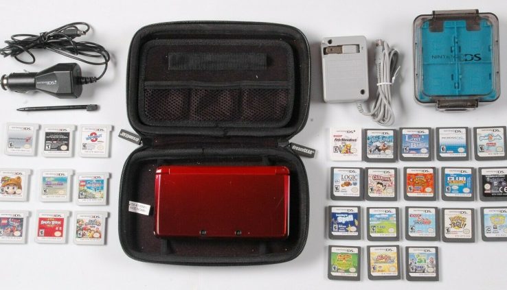 Nintendo 3DS FLAME RED CTR-001 Handheld Console System Bundle  + 35 GAMES READ