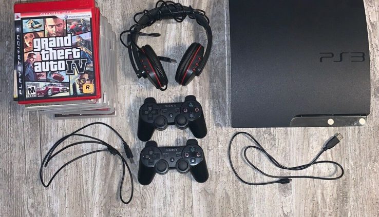 Ps3 Slim 320gb, 2 Wi-fi Controllers, Headset, 3ft Charging Cable, 16 Video games