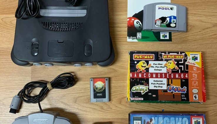 Nintendo 64 N64 Console, Controller, 3 Sport Paks, Rumble Pak, Memory Card, Cords