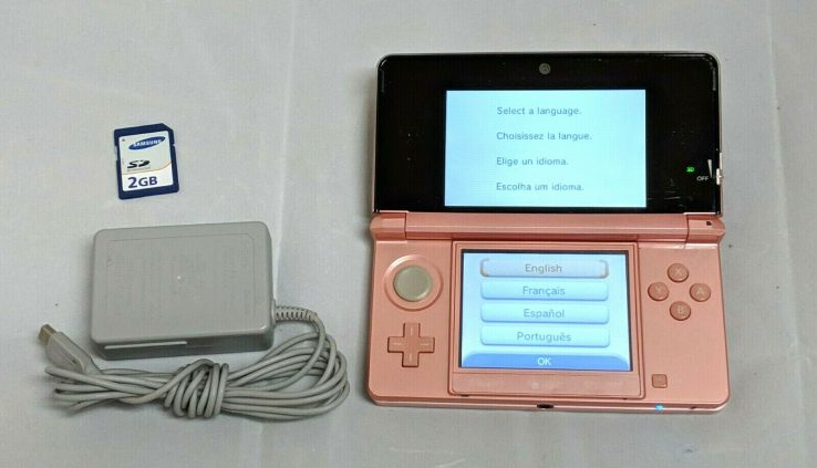 Nintendo 3DS Pearl Crimson Handheld System + 2GB + Charger