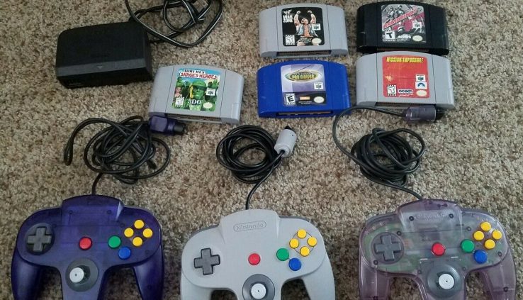 Long-established Nintendo 64 Grey Console w/3 Controllers + 5 Games.
