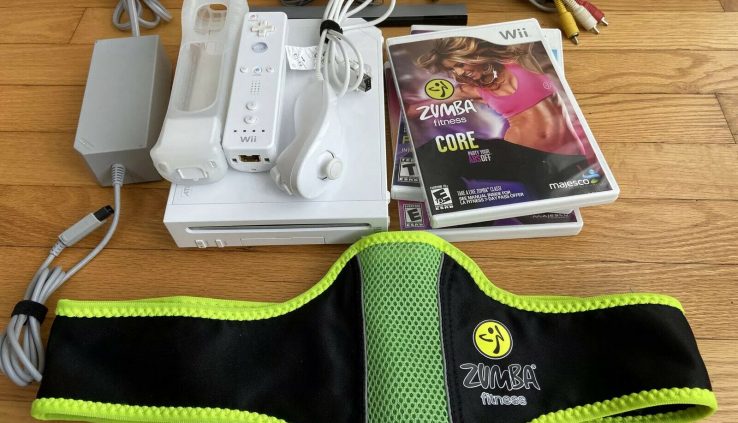 Nintendo Wii Console WHITE COMPLETE Bundle Zumba Video games Belt Examined Extras 😍🔥😍