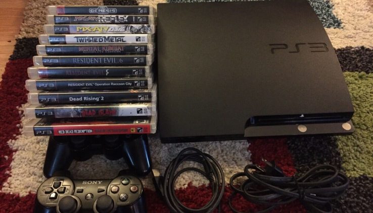 Sony PS3 Slim 120gb Bundle w/ 2 Controllers + 11 Video games + HDMI. Mannequin CECH-2001A