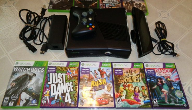 Microsoft Xbox 360s  Kinect Bundle 250GB  Black Console, w/9 games