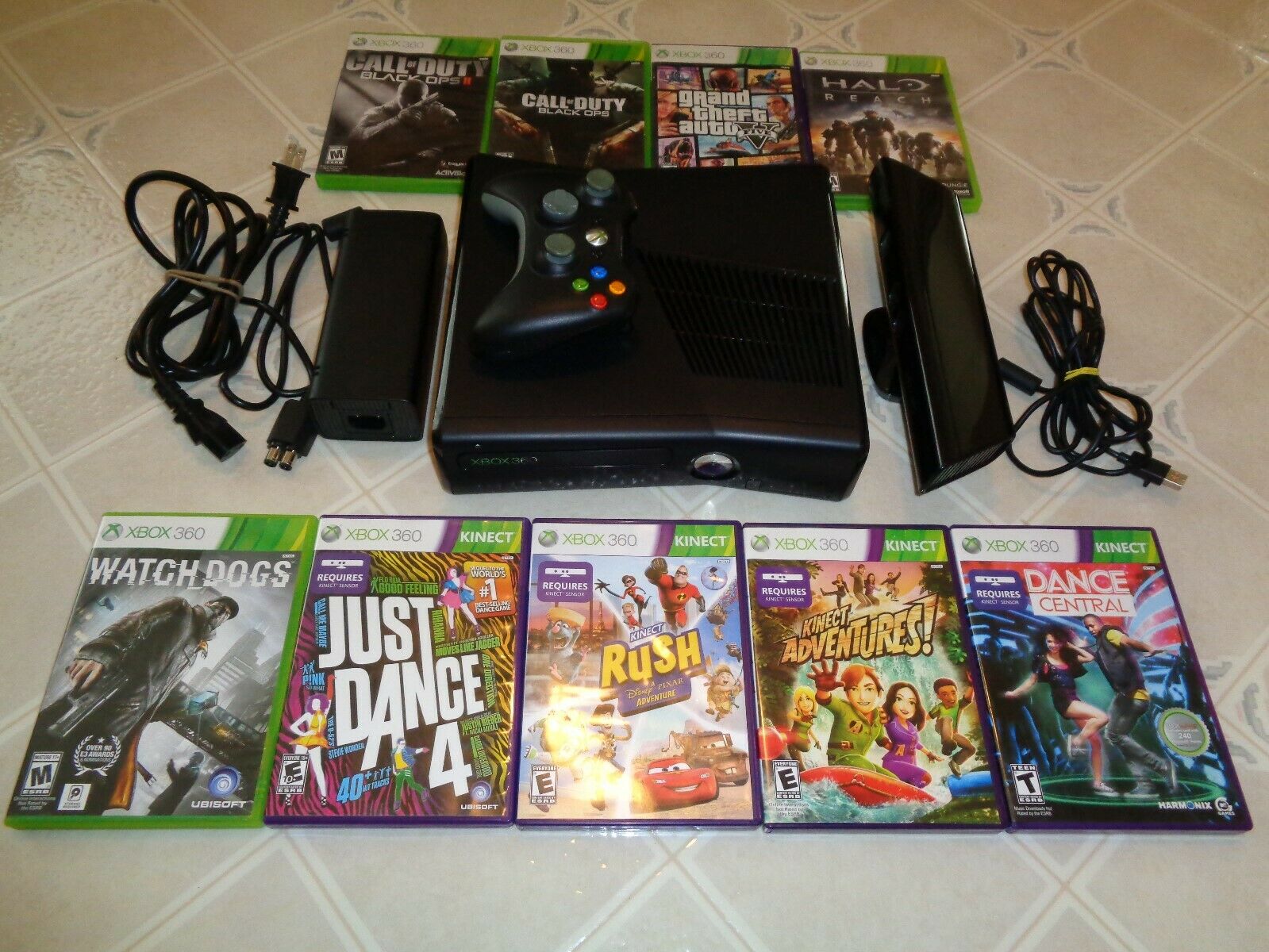 Microsoft Xbox 360s Kinect Bundle 250GB Black Console, W/9 Games ...