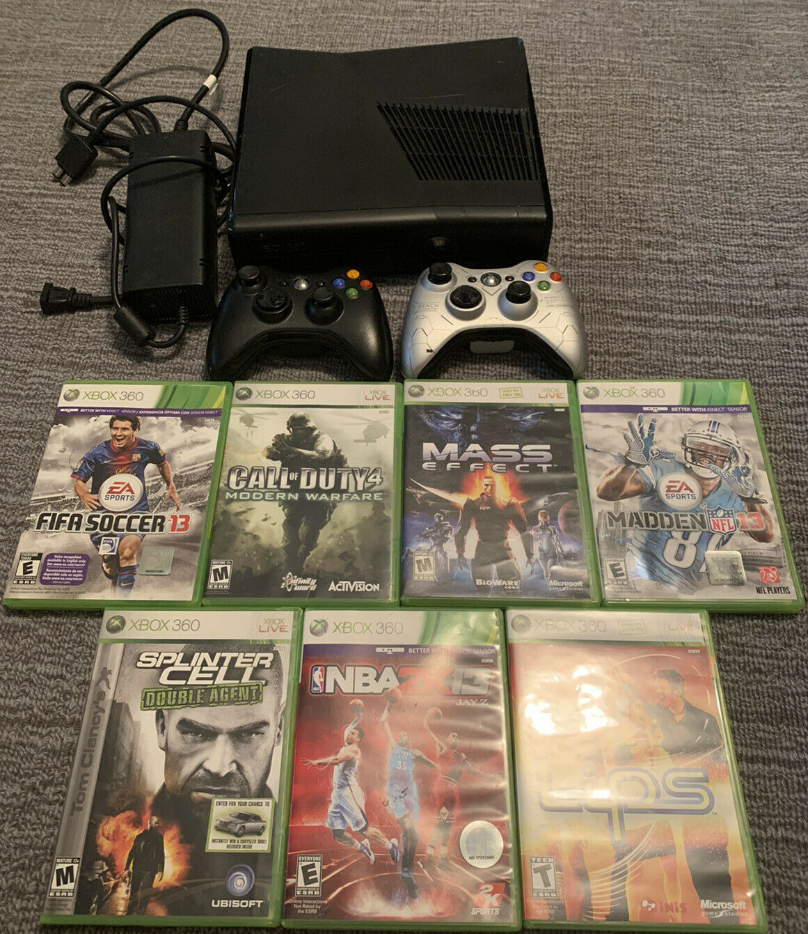 Microsoft Xbox 360 S 1439 250gb Shadowy Console BUNDLE (2 Controllers/7 ...