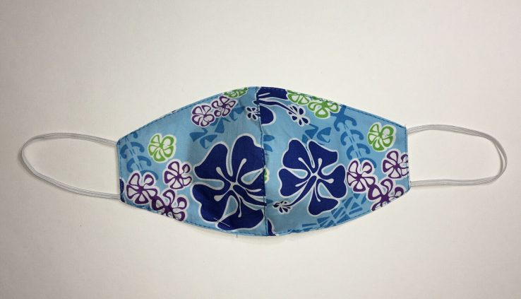 1x Washable Reusable Aloha Print Face Cowl Hawaii Tribal Hibiscus Barely Blue